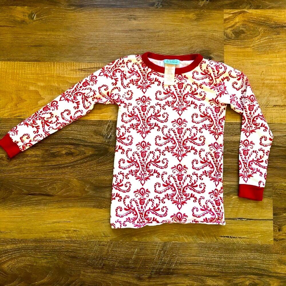 Bedhead Christmas Two Piece Pajamas Size 6 Red Cream - Picture 2 of 7